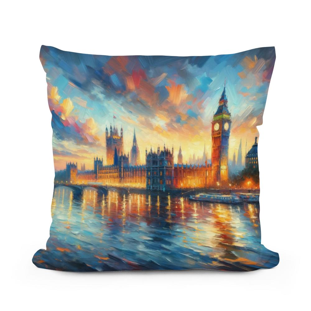 London Parliament Sunset Impression Cotton Cushion
