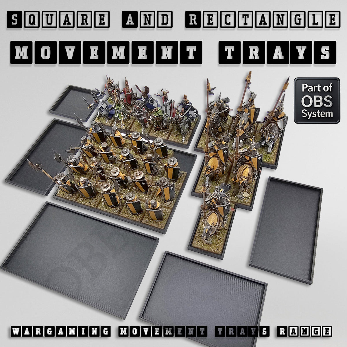 Rectangle Movement Trays | Cavalry & Monsters | 50×25-100×60mm | OBS System