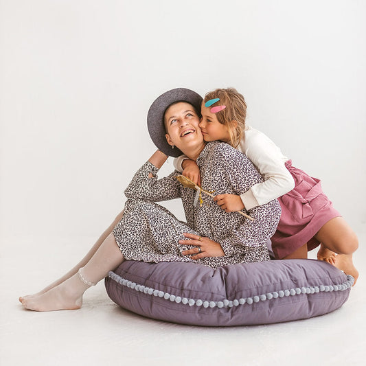 MINICAMP Large Floor Cushion with Pom Poms in Grey