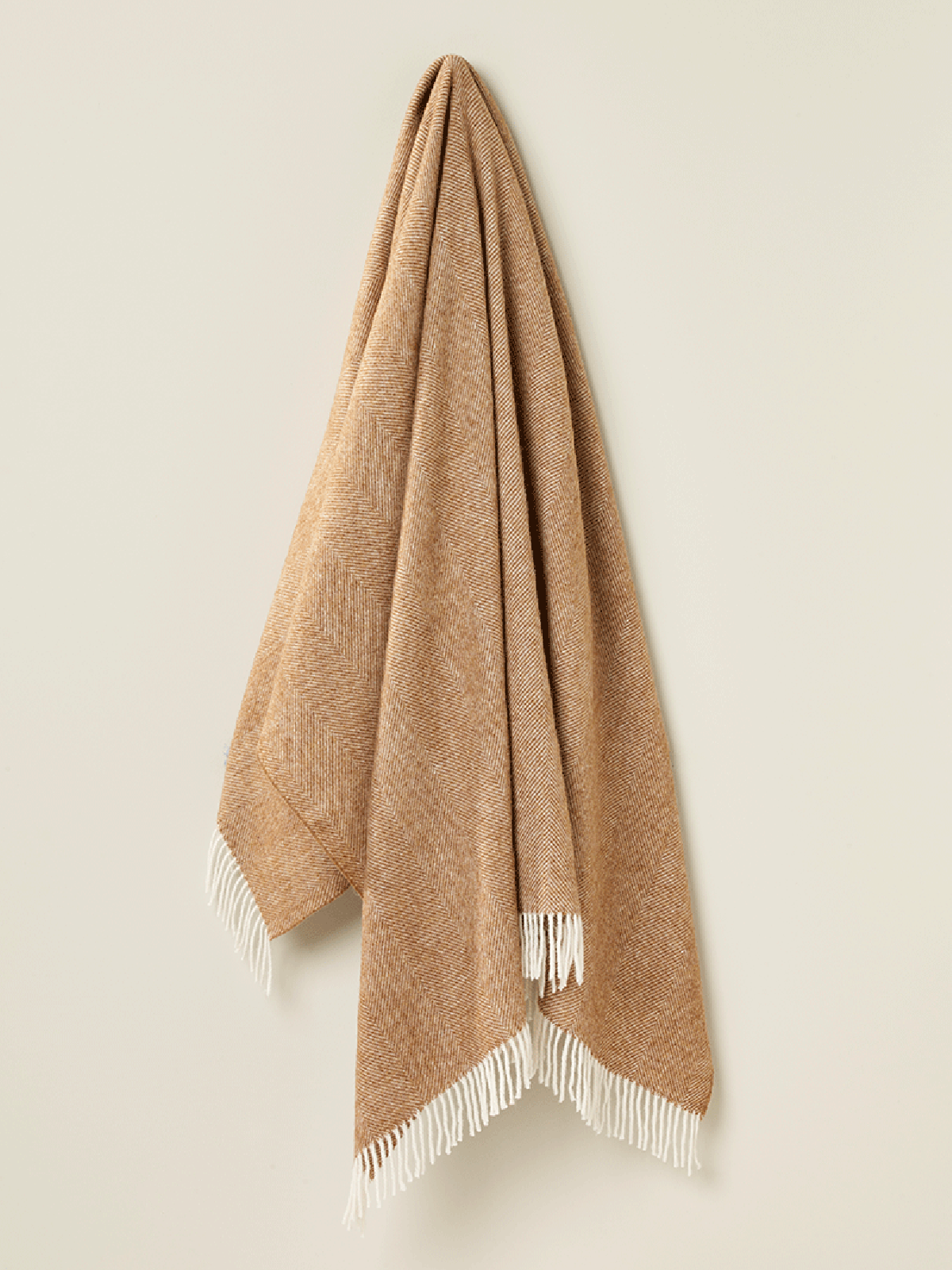 Herringbone Shetland Pure New Wool Throw - Camel