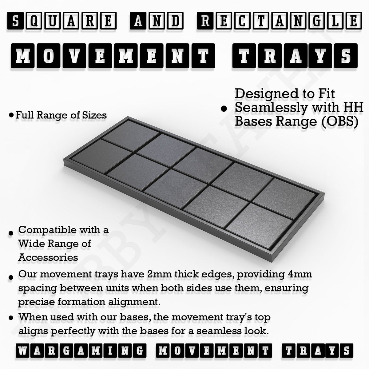 Rectangle Movement Trays | Cavalry & Monsters | 50×25-100×60mm | OBS System