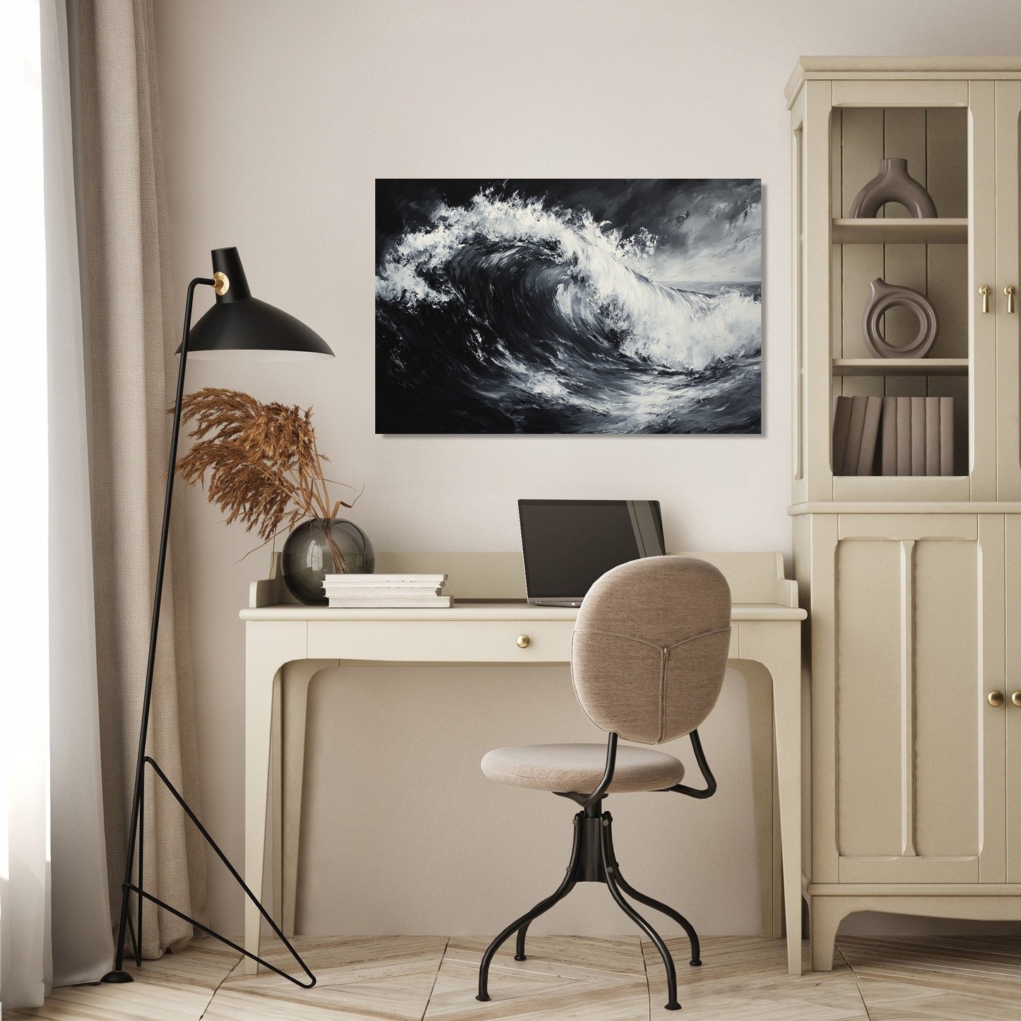 Monochrome Serenity Wave Canvas