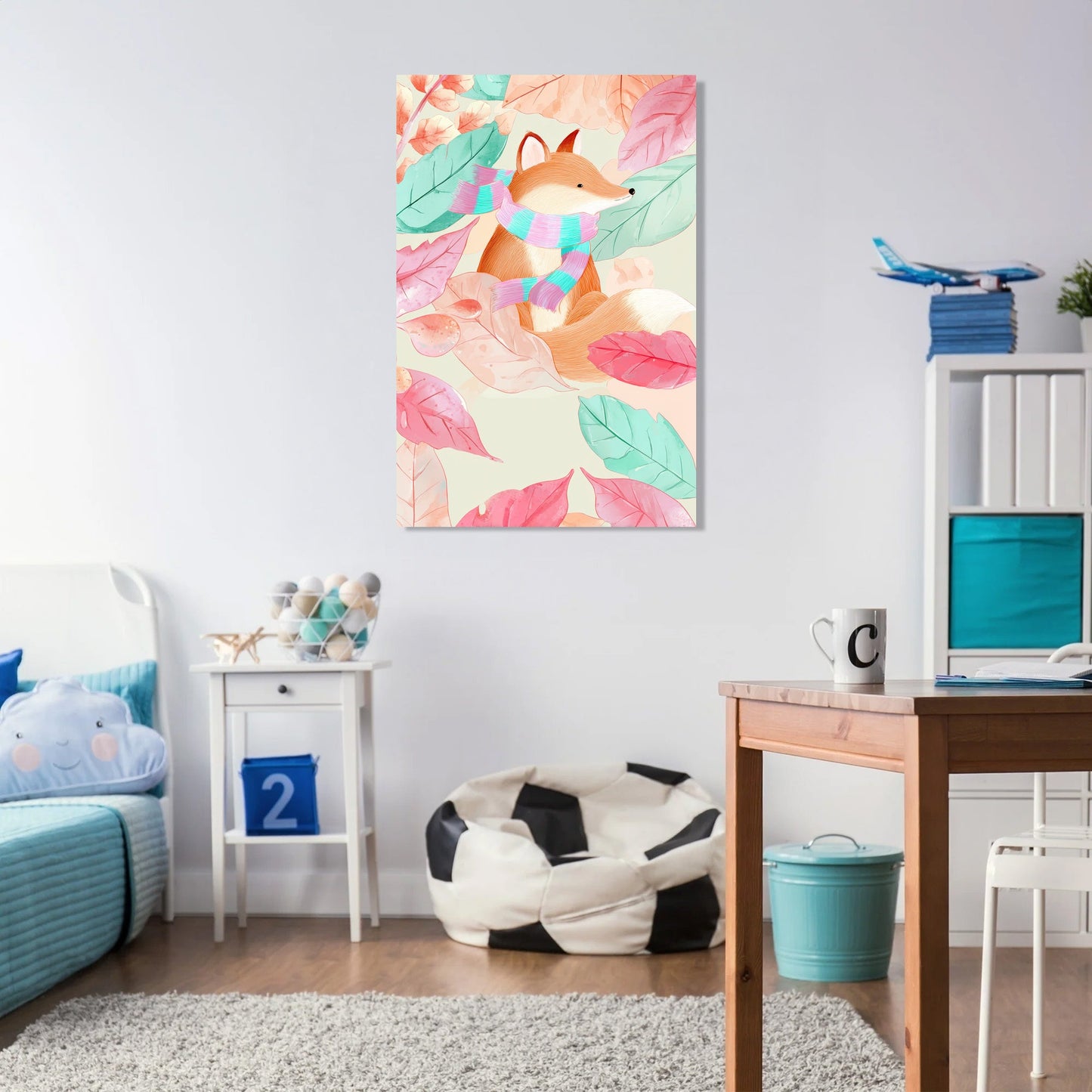 Fox and Leafy Scarf Canvas