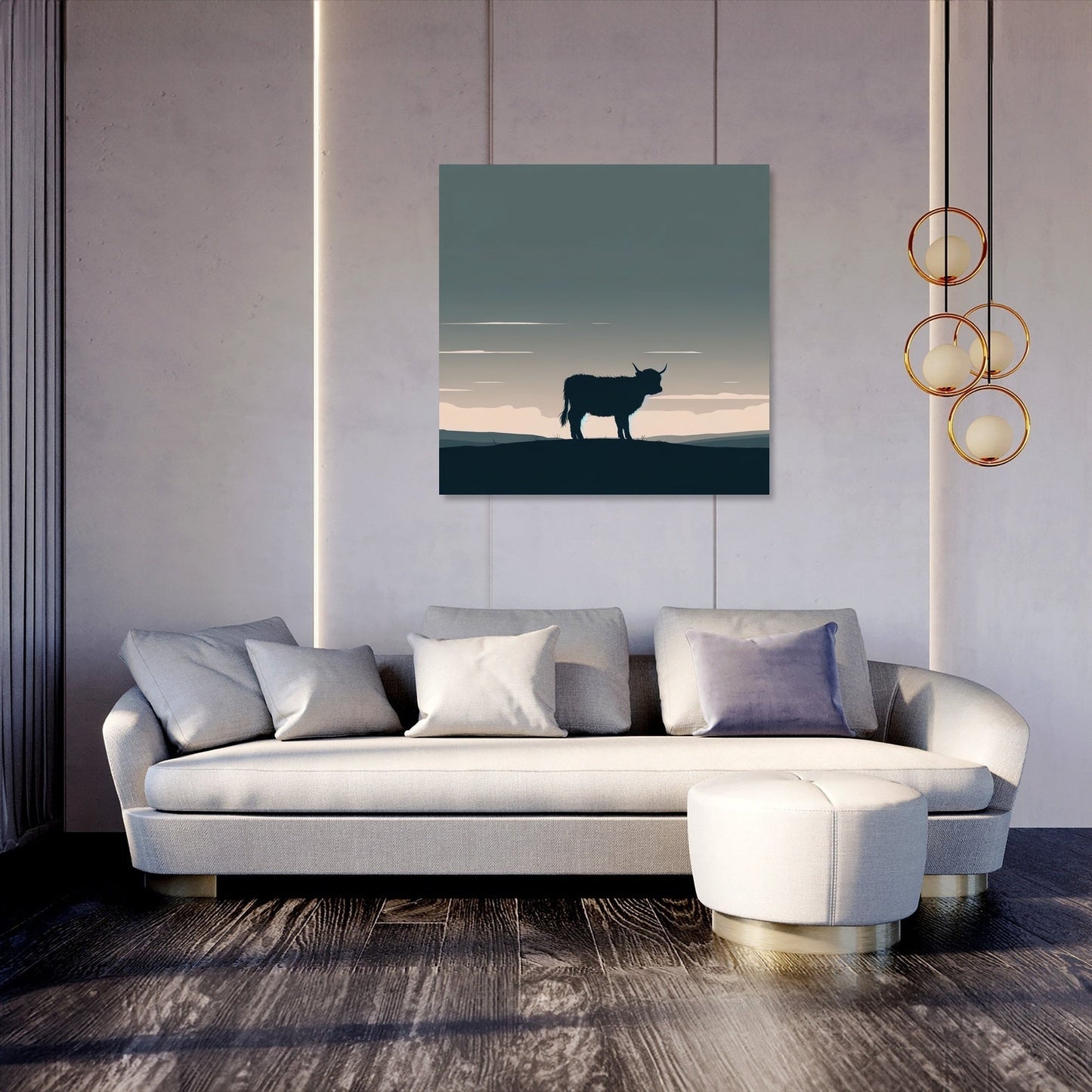 Highland Cow Dusk Silhouette Canvas