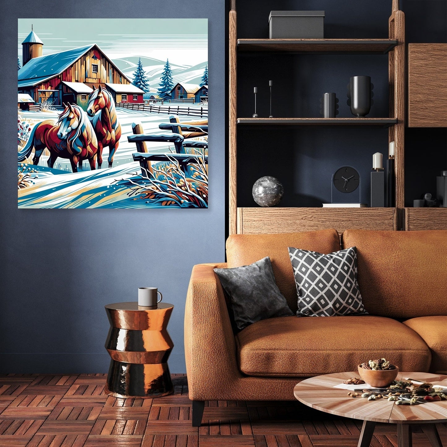 Whimsical Winter Farm Canvas
