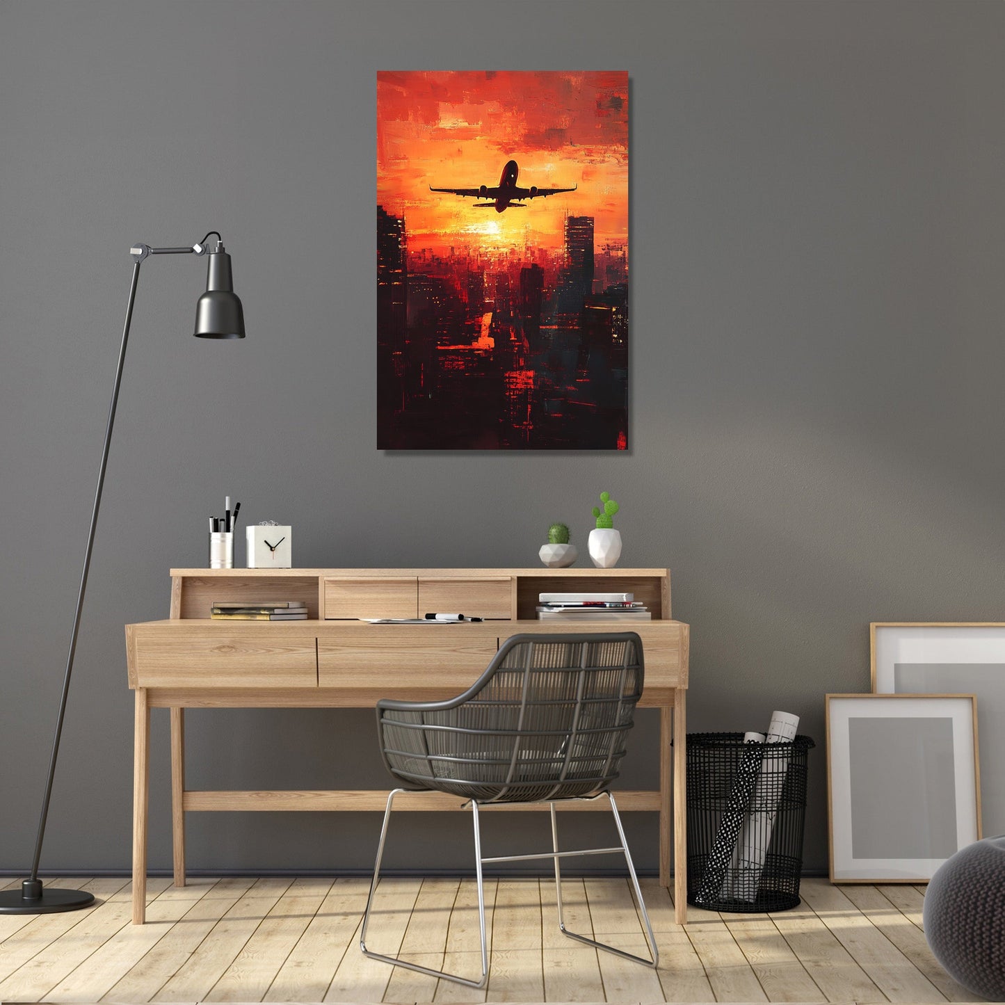Airplane Sunrise Silhouette Canvas