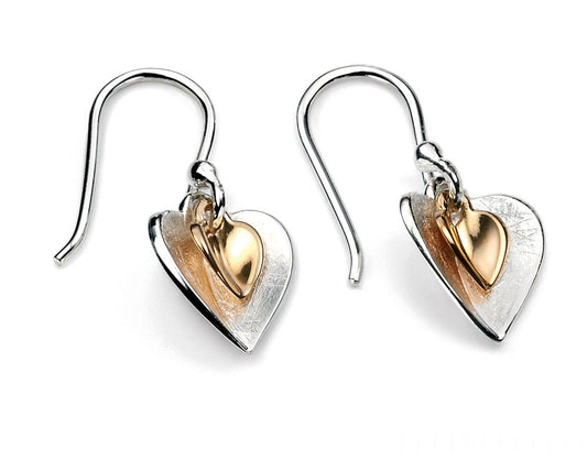 Beginnings Double Heart Earrings with Yellow Gold Plated Small Heart