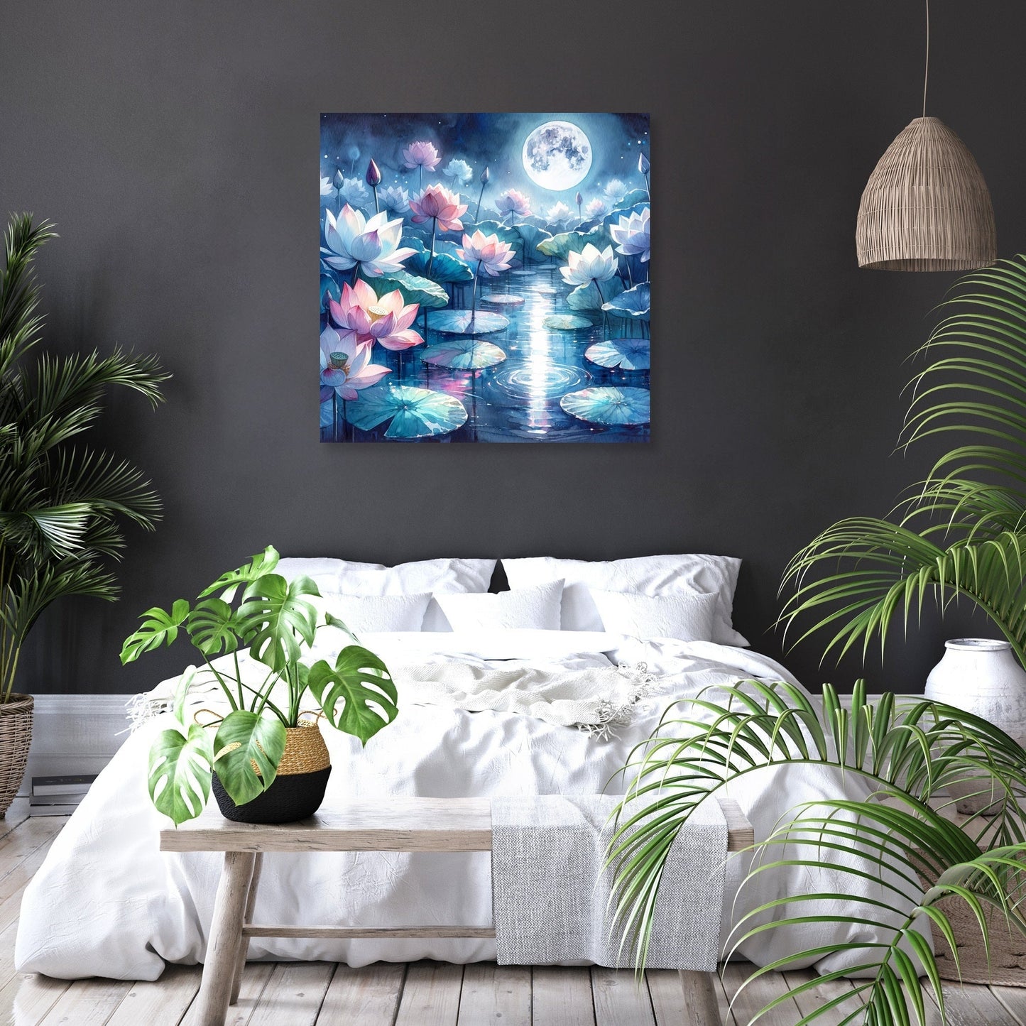 Moonlit Lotus Serenity Canvas