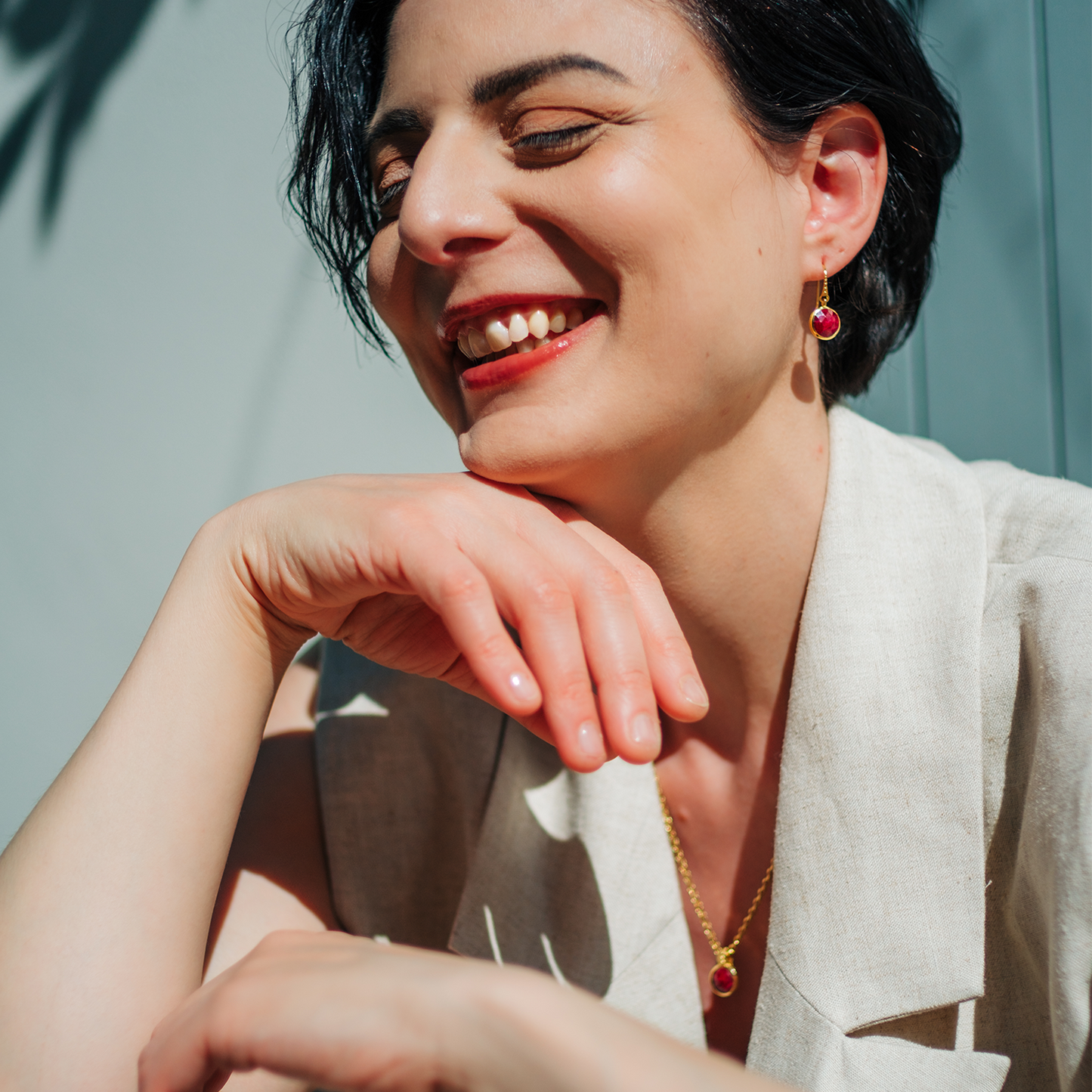 Charis Round Gemstone Earrings Ruby Quartz