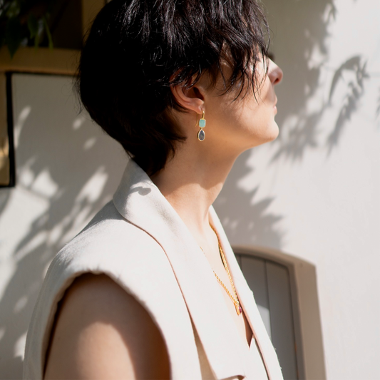 Charis Double Gemstone Earrings Pariba Onyx & Labradorite