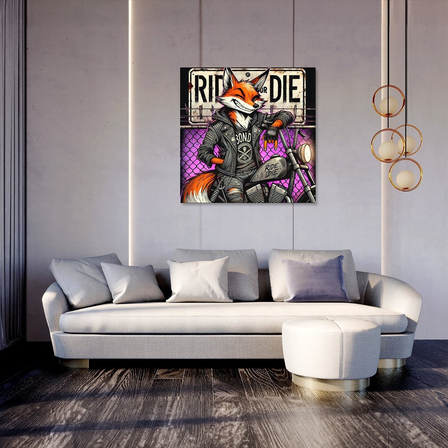 Grunge Biker Fox Canvas