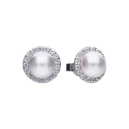 Diamonfire Shell Pearl and Zirconia Halo Stud Earrings