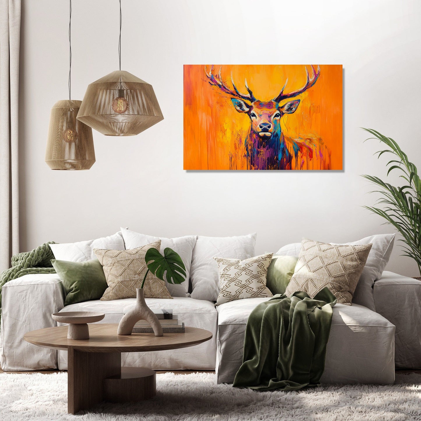 Vibrant Deer on Orange Canvas