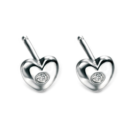 D For Diamond Heart Stud Earrings with Diamond