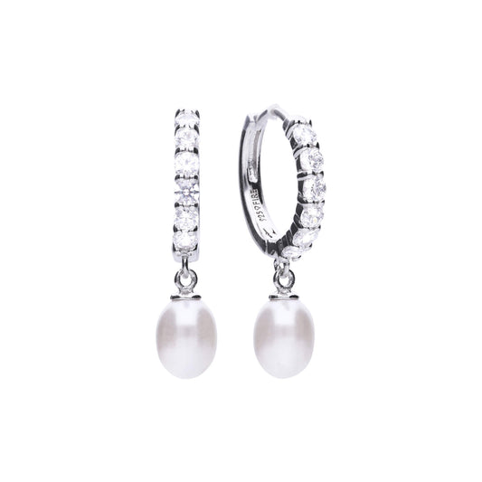 Diamonfire Pearl Drop Hoop Earrings with Pave Zirconia