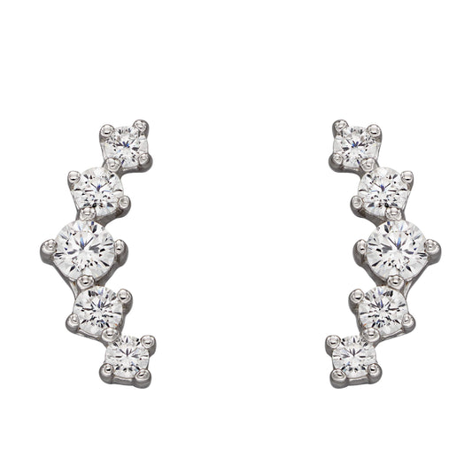 Beginnings Curved Bar Stud Earrings with Graduated Cubic Zirconia Stones