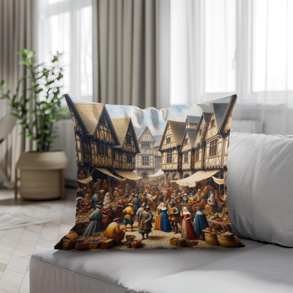 Medieval Market Day Cotton Cushion
