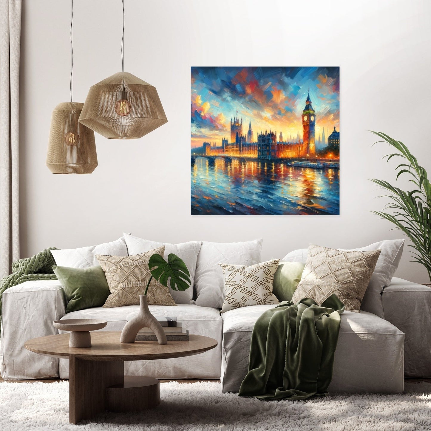 London Parliament Sunset Impression Canvas
