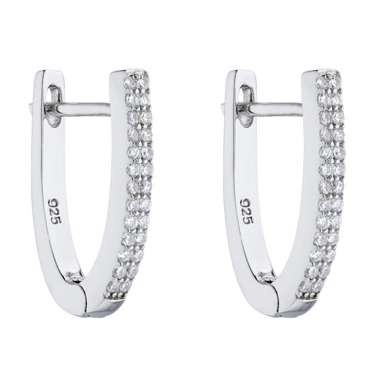 Beginnings U Shaped Hinged Hoop Earrings with Cubic Zirconia