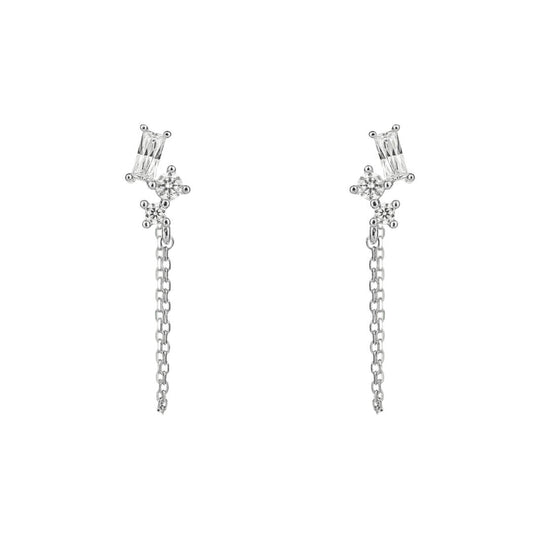 Diamonfire Baguette Zirconia Chain Stud Earrings