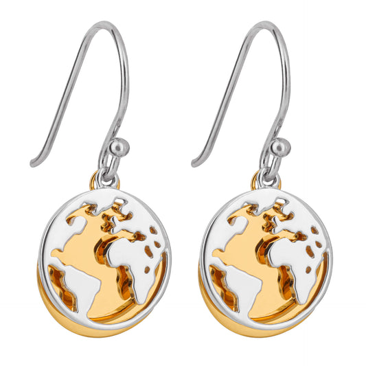 Beginnings World Drop Earrings with Yellow Gold Plated Disc