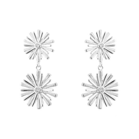 Beginnings Stylised Double Flower Drop Earrings with Cubic Zirconia