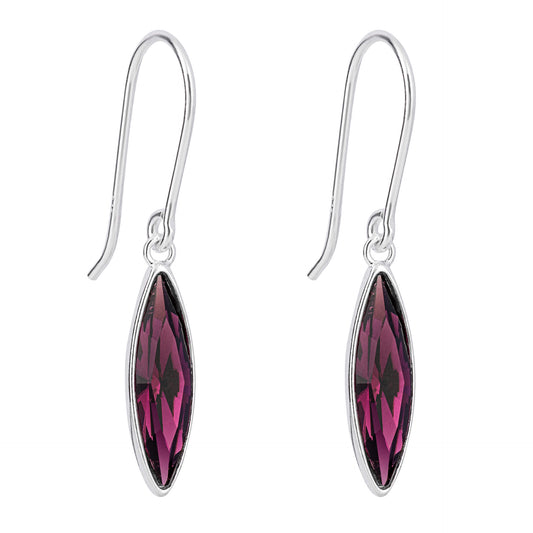 Beginnings Slim Navette Drop Earrings with Amethyst Crystal