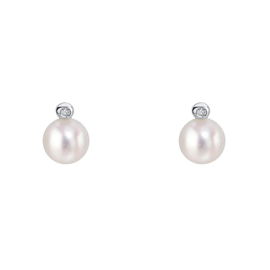 D For Diamond Pearl Stud Earrings with Diamond