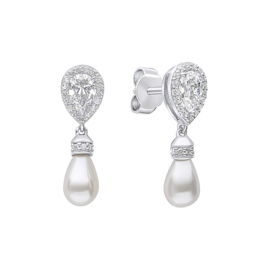 Diamonfire Teardrop Zirconia Earrings with Shell Pearl Drop