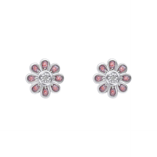 D For Diamond Pink Flower Stud Earrings with Diamond