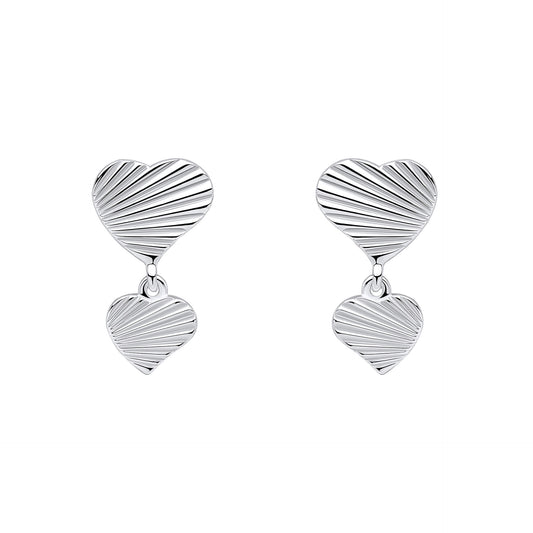 Beginnings Diamond Cut Double Heart Drop Earrings