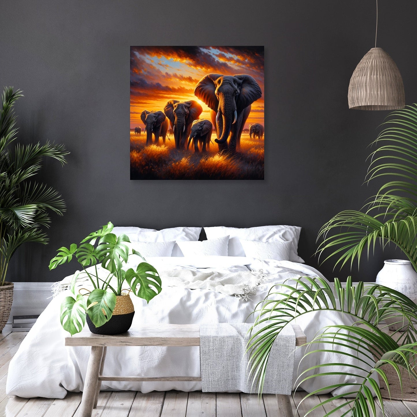 Elephant Savannah Sunset Canvas