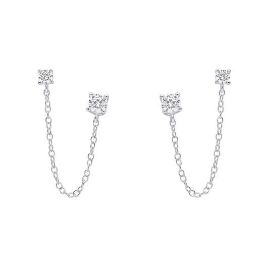 Beginnings Cubic Zirconia Chain Connector Double Stud Earrings