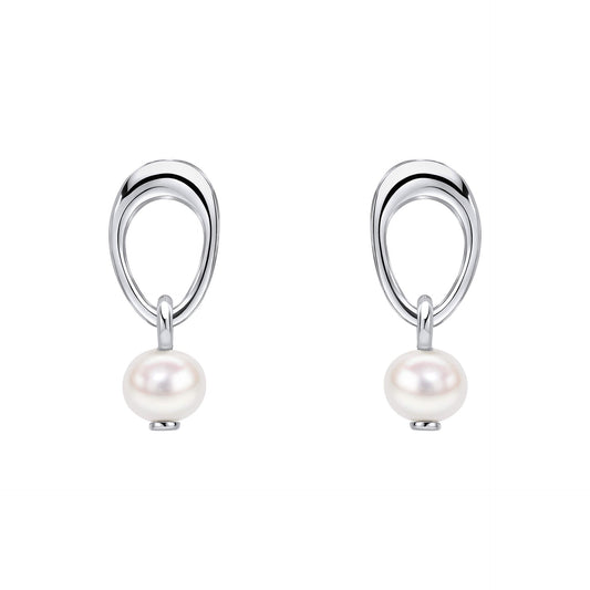 Beginnings Open Organic Oval and Freshwater Pearl Drop Earrings