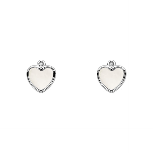 D For Diamond Mother of Pearl Heart Stud Earrings with Diamond