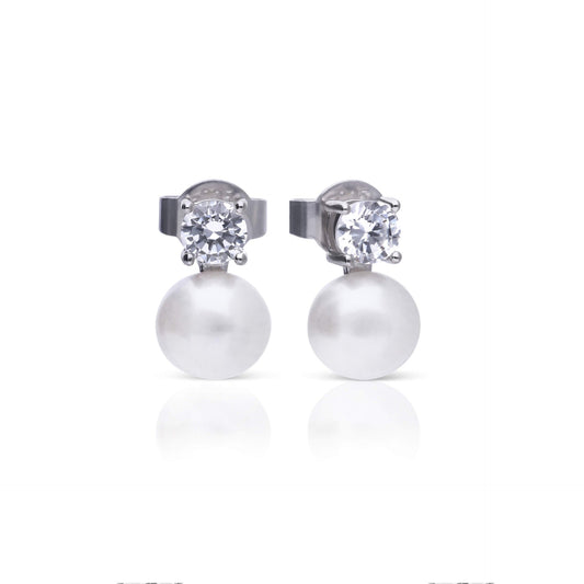 Diamonfire Claw Set Solitaire Zirconia and Shell Pearl Earrings