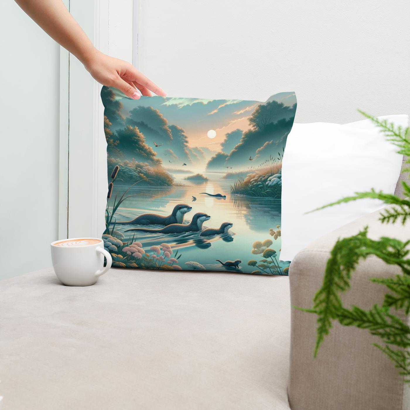 Dawn Otters Cotton Cushion