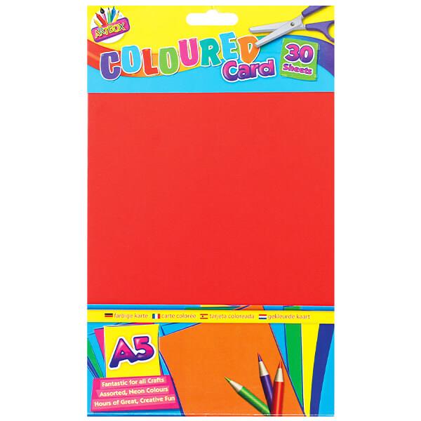 Children's Pack of 30 A5 Assorted Colour Craft Card Sheets