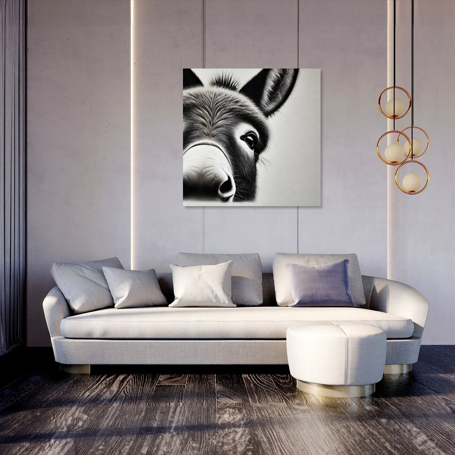 Curious Donkey Peeking Canvas