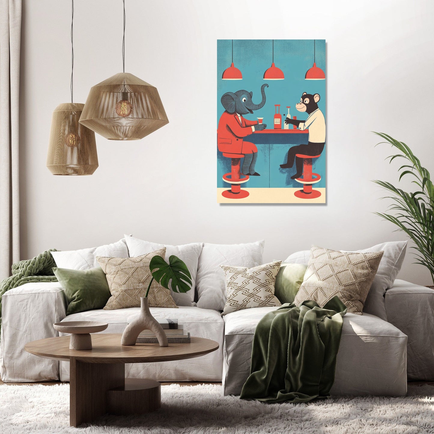Elephant and Monkey Cheers Canvas