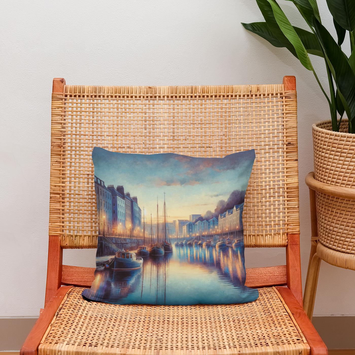 Bristol Harbourside Dusk Cotton Cushion