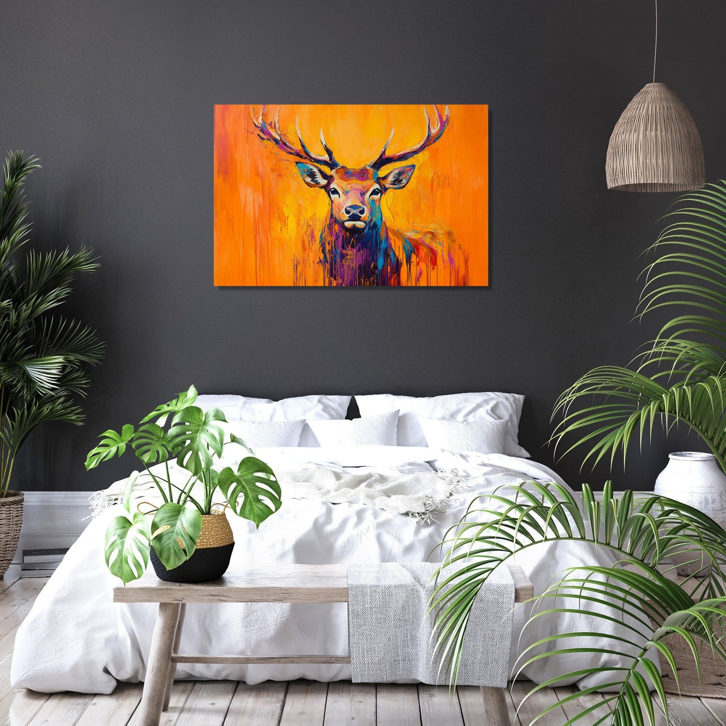 Vibrant Deer on Orange Canvas