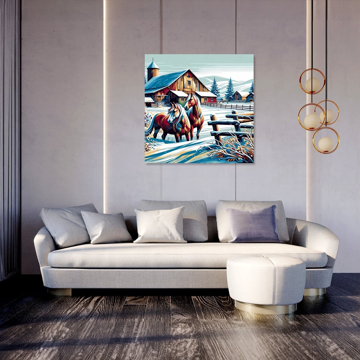 Whimsical Winter Farm Canvas