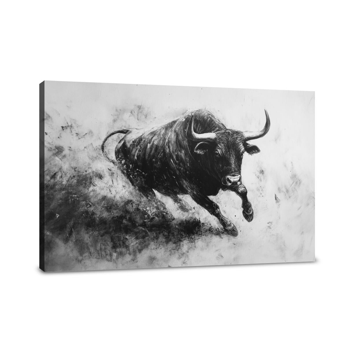 Monochrome Bull Charge Canvas