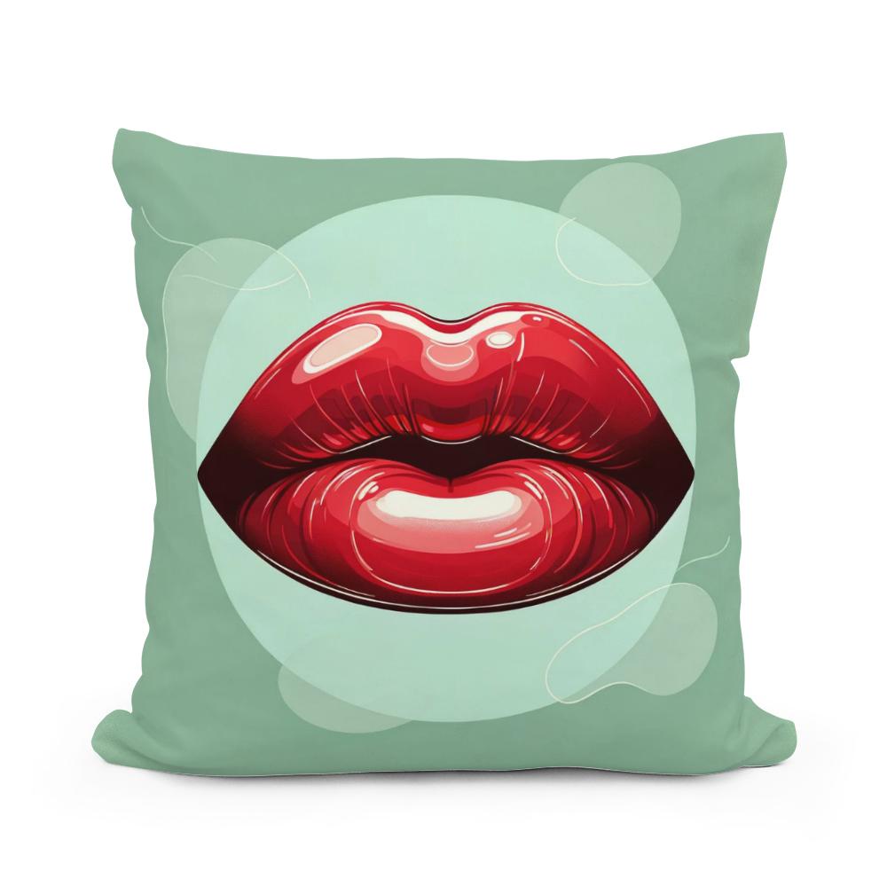 Glossy Red Lips Cotton Cushion