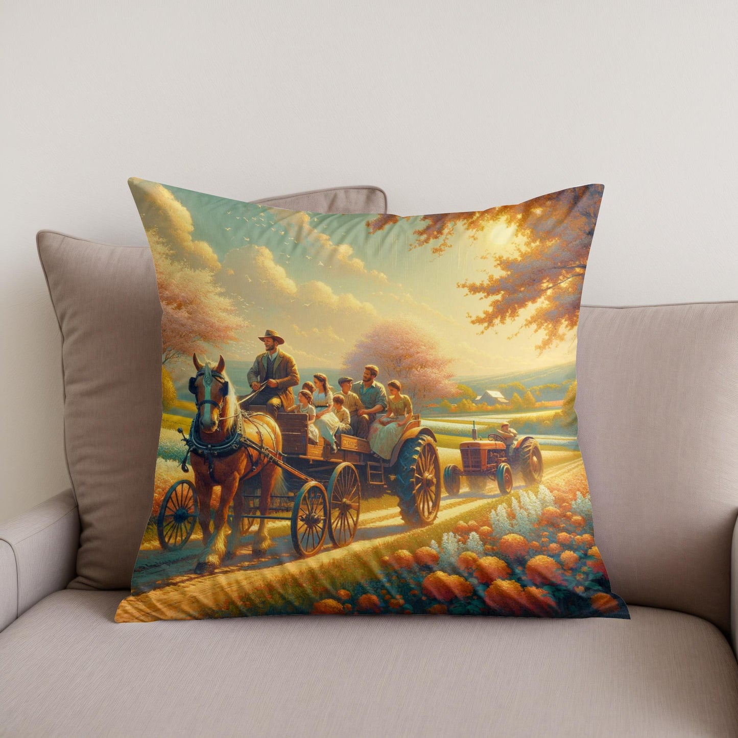 Springtime Family Journey Cotton Cushion