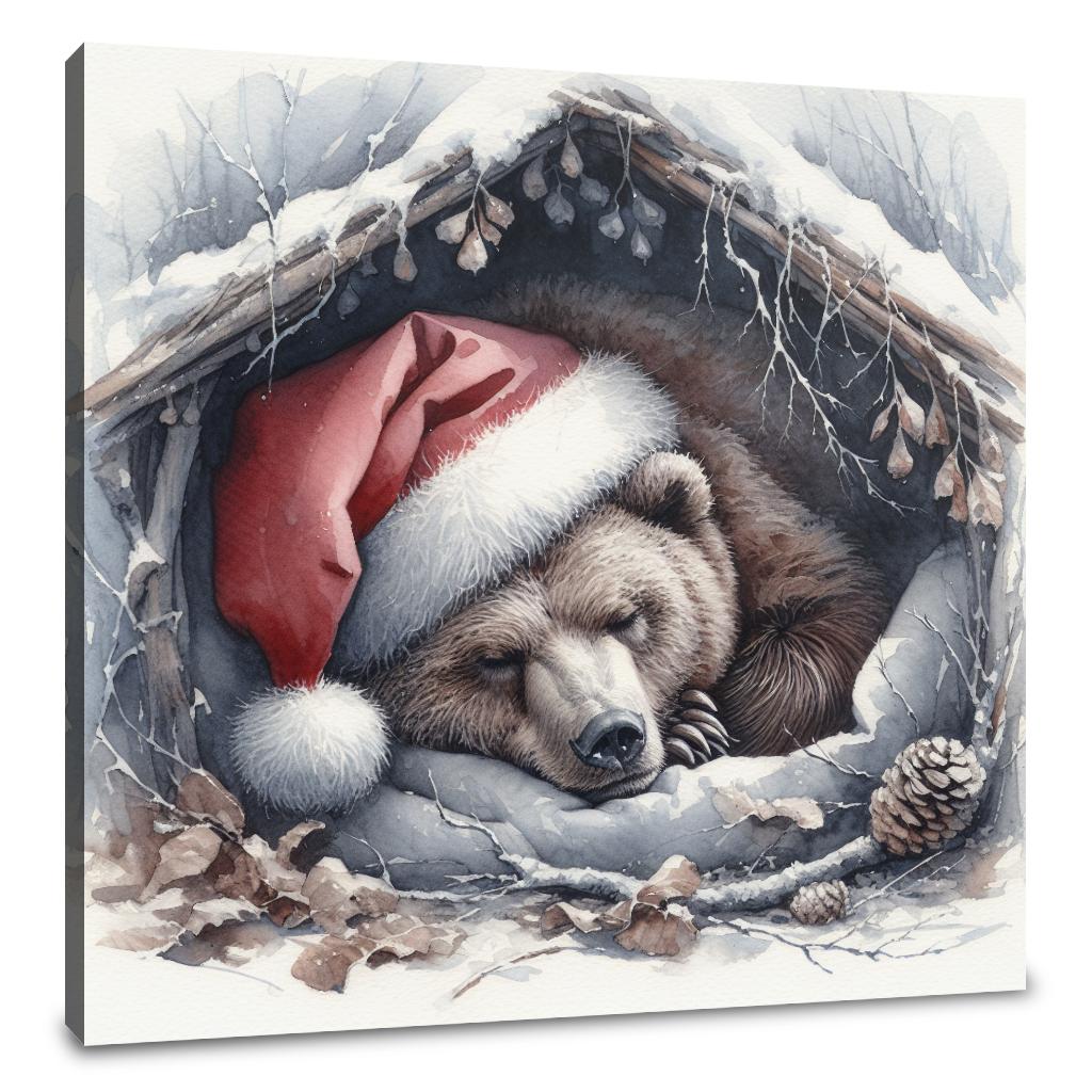 Slumbering Santa Bear Canvas