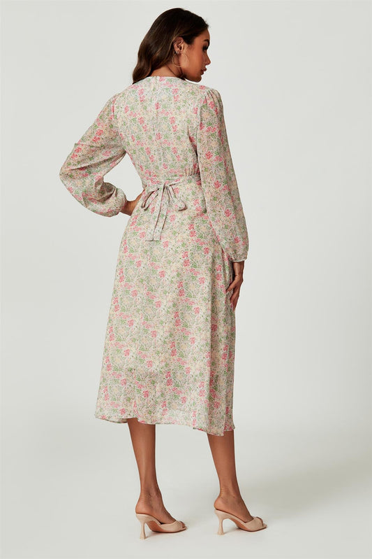 Floral Print Long Sleeve Maxi Dress In Multi