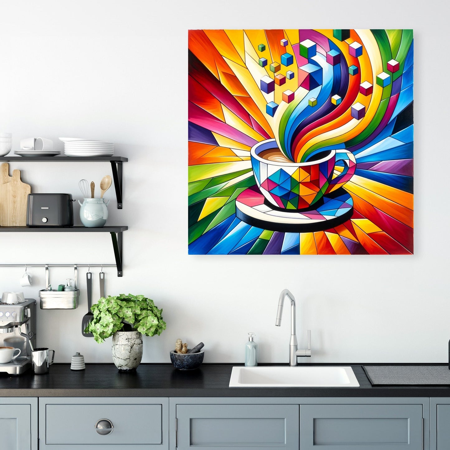 Cubist Rainbow Espresso Canvas