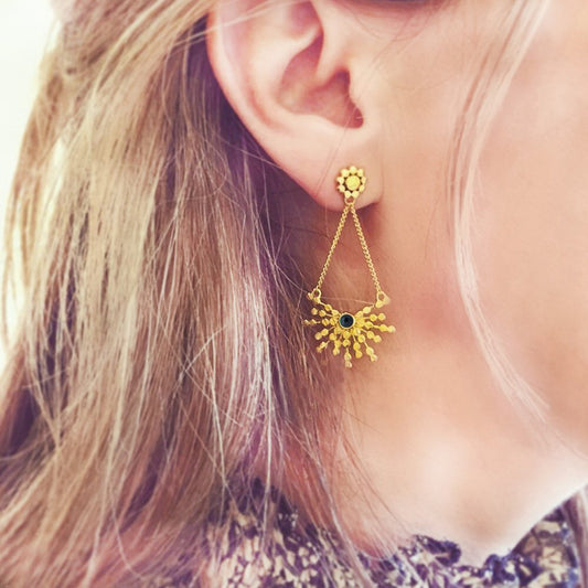 Etrusca Radiating Bead Stud Earrings: Black Onyx